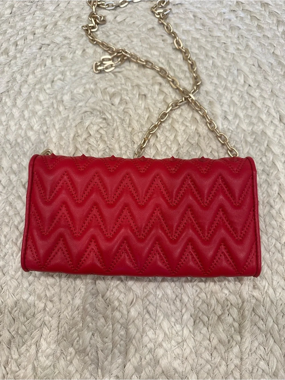 Valentino Red Quilted Crossbody with Gold Chain